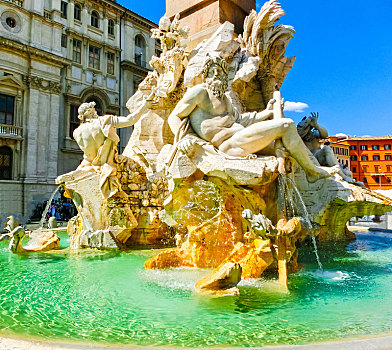 罗马,意大利,九月,碎片,喷泉,四个,河,区域