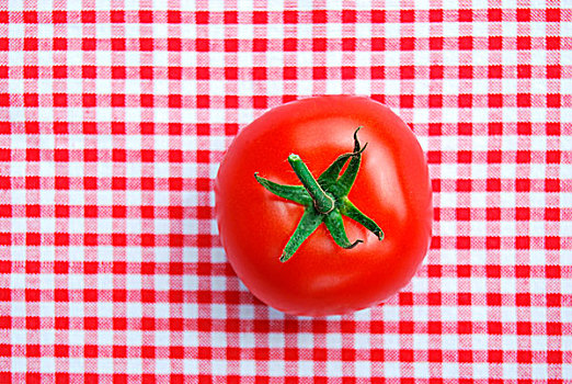一个,藤,西红柿,红色,白色,方格,桌布