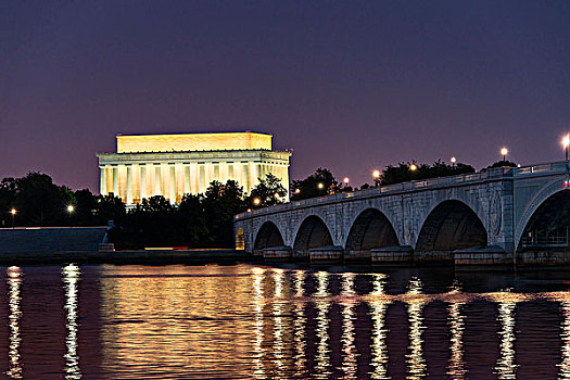 林肯纪念堂,阿灵顿,纪念,桥,夜晚,华盛顿特区