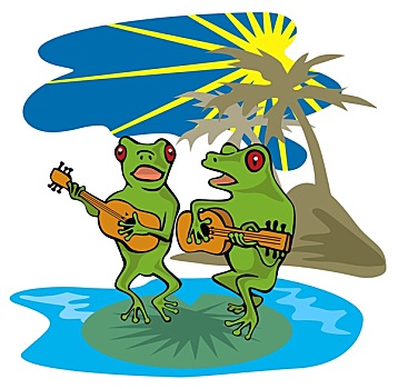 青蛙,弹吉他,海滩
