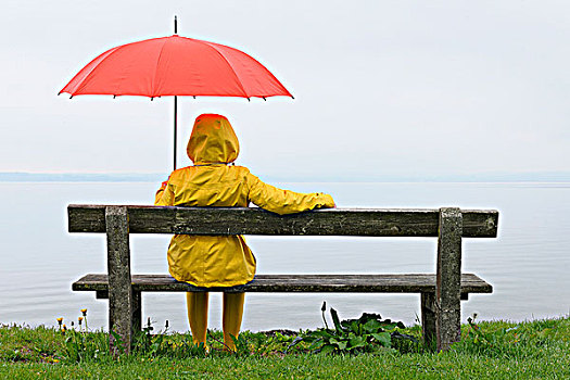 女人,伞,湖,基姆湖,巴伐利亚,德国