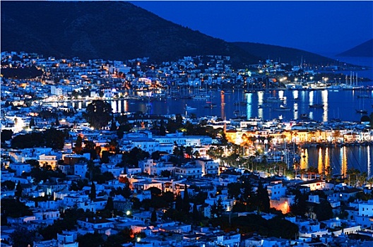 风景,博德鲁姆,港口,夜晚,土耳其,里维埃拉