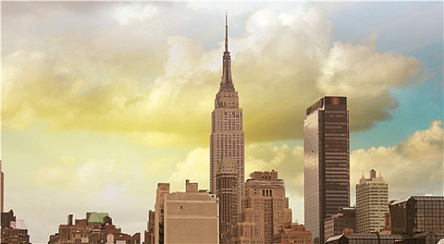 美好,风景,曼哈顿,摩天大楼,漂亮,天空,彩色,纽约