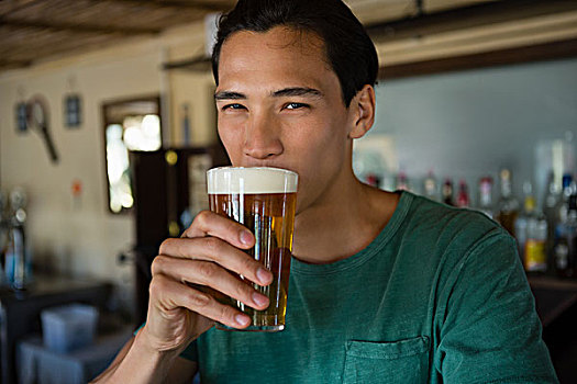 男人,头像,喝,啤酒,年轻,酒吧