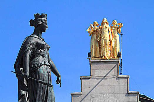 法国,里尔,柱子,女神,戴高乐,广场,背景,总部,报纸,金色,雕塑,上面