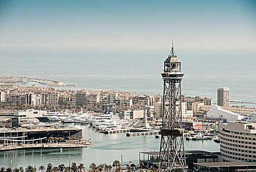 俯视图,沿岸,港口,超级游艇,巴塞罗那,西班牙