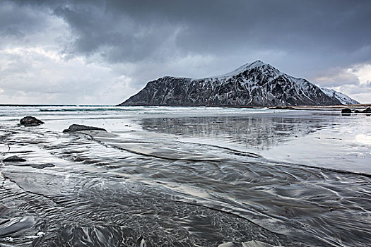 积雪,岩石构造,寒冷,海滩,罗浮敦群岛,挪威