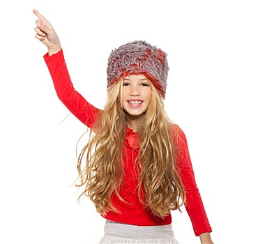 儿童,女孩,冬天,跳舞,红色,衬衫,裘皮帽