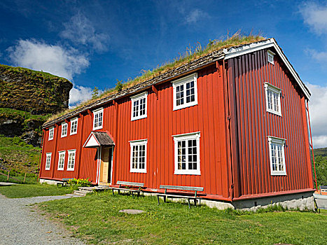 房子,特隆赫姆,挪威,传统,草皮,屋顶,冬天