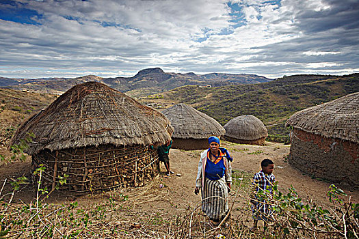 人,站立,乡村,山,祖鲁兰,南非