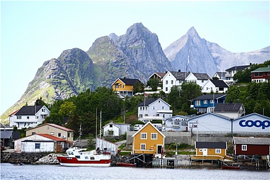 瑞恩,挪威,六月,全视图,房子,罗浮敦群岛