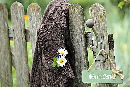 花,开襟羊毛衫,旧式,花园,大门,靠近,标识