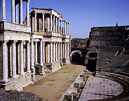 罗马,剧院,梅里达,特写,场景,管弦乐,两个,地面,柱子