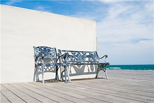 长椅,木地板,海滩