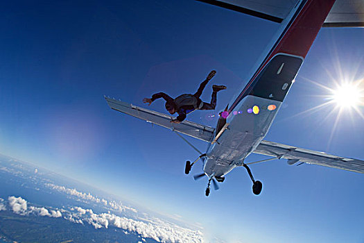 跳伞运动员,跳跃,飞机,俯视,北岸,瓦胡岛,夏威夷
