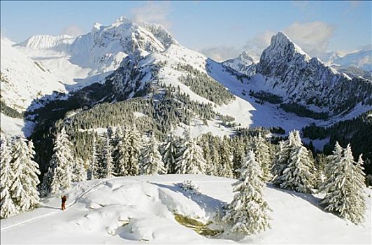 法国,隆河阿尔卑斯山省,上萨瓦省,冬天,风景,雪