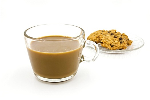 咖啡杯,巧克力片,饼干,隔绝,白色背景,背景