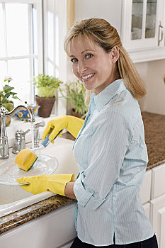 女人,洗碗