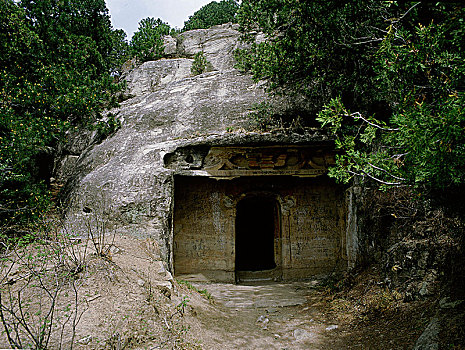 入口,一个,洞穴,庙宇,掸邦,栖息,高,峭壁