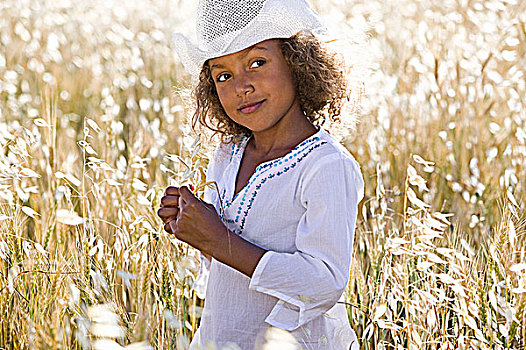女孩,戴着,白色,牛仔帽,土地