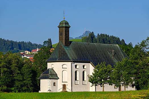 小教堂,后面,山,斯瓦比亚,巴伐利亚,德国,欧洲