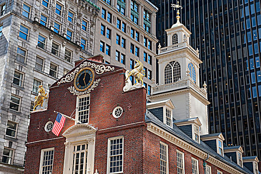 建筑,历史,政治,老州议会建筑,自由之路,波士顿,马萨诸塞,新英格兰,美国,北美