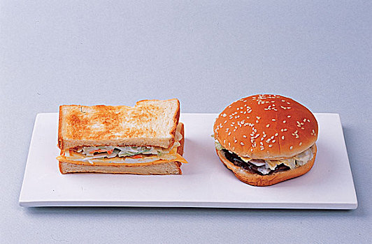 特写,向上,三明治,汉堡包,案板