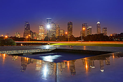 休斯顿,日落,天际线,纪念公园,德克萨斯,美国
