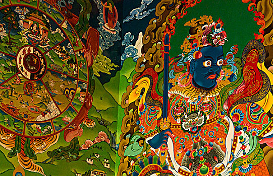 加德满都,尼泊尔,彩色,插画,涂绘,墙壁,寺院
