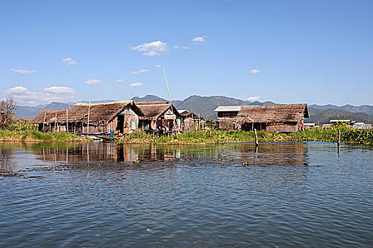 传统,房子,茵莱湖,掸邦,缅甸,亚洲