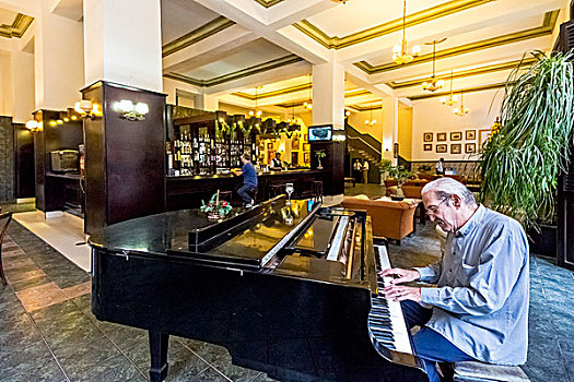酒店大堂,钢琴,演奏,酒店,作家,海明威,哈瓦那,古巴,北美