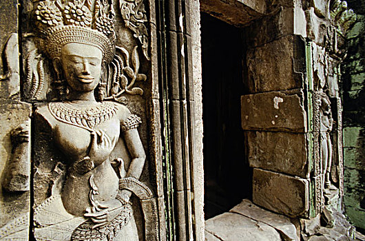石刻,索曼罗寺,收获,柬埔寨,东南亚