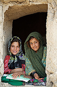 阿富汗,女孩,向外看,窗,清真寺,学校,乡村,近郊,城市,赫拉特,男孩