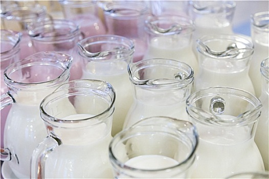 许多,玻璃罐,牛奶,酸奶