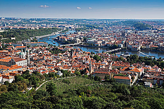 景色,俯视,城市,布拉格,伏尔塔瓦河,捷克共和国