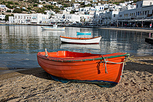 希腊,基克拉迪群岛,米克诺斯岛,港口,区域,渔船,岛屿,乡村,远景,大幅,尺寸