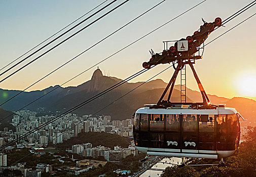 缆车,面包山,日落,里约热内卢,巴西,南美