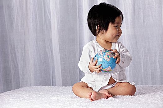 中国人,婴儿,拿着,小,地球