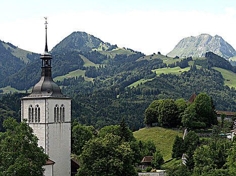 教区教堂,尖顶,弗里堡,瑞士