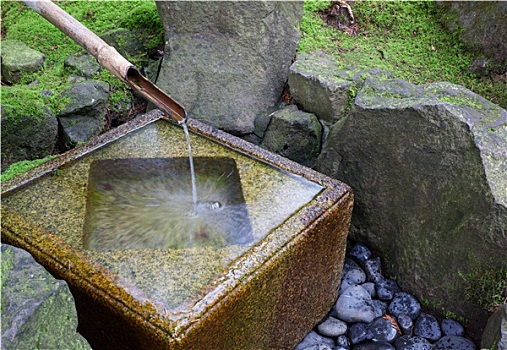 日本,竹子,喷水池