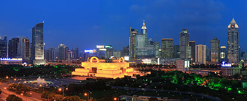 上海人民广场夜景,上海博物馆,淮海路商务楼
