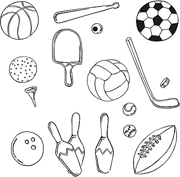 矢量,剪影,多样,运动器材