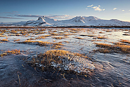 冰岛,斯奈山半岛,冰,亮光,气氛,冬天,雪,建筑