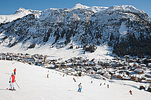 滑雪者,滑雪,斜坡,兰西阿尔伯格,奥地利,欧洲