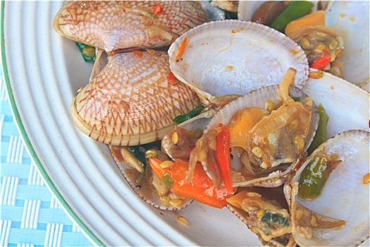炒菜,蛤,烤,辣椒,泰国,紫花罗勒