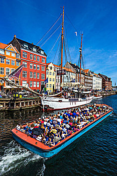 游船,高桅横帆船,新港,港口,哥本哈根,丹麦