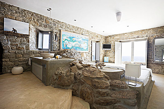自然,石头,特征,现代,卧室,浴室