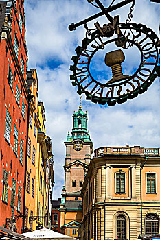 彩色,建筑,标识,斯德哥尔摩,大教堂,斯德哥尔摩大教堂,教堂,背景,格姆拉斯坦,老城,瑞典