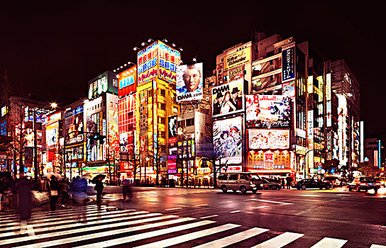 城市街道,场景,夜晚,秋叶原,东京,日本,亚洲