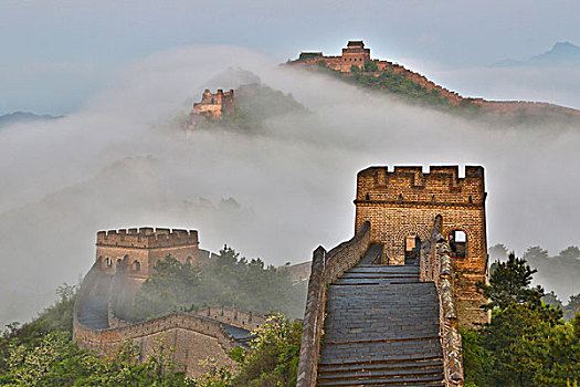 长城,雾状,早晨,金山岭